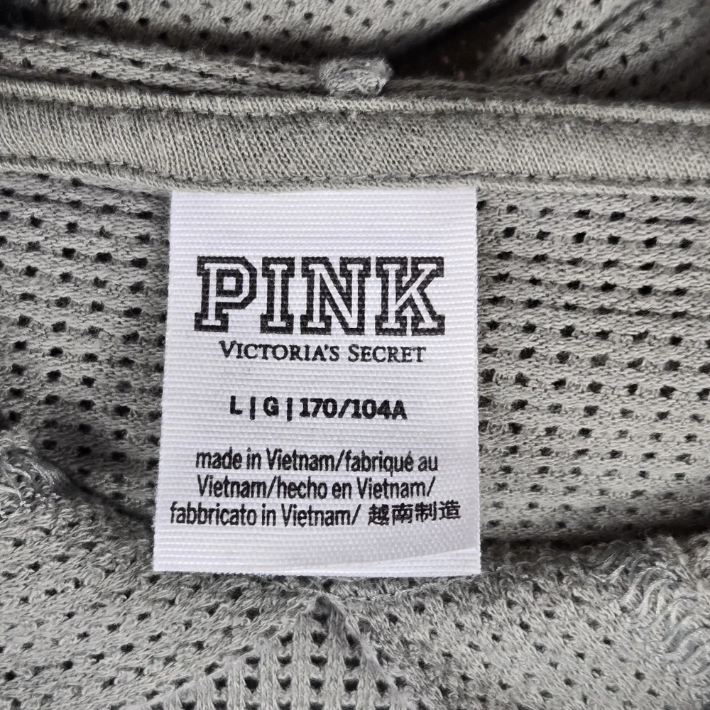 PINK Victoria's Secret Mesh Olive Army Green Athletic Hoodie Crop Top Size Large - Picture 2 of 12